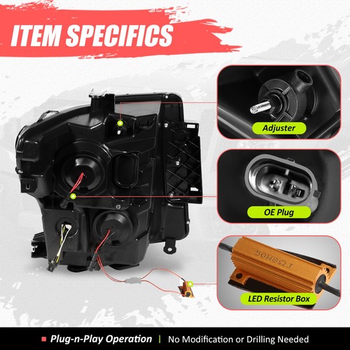 E-Style LED DRL Projector Headlights for Nissan Titan/XD 16-24 Black Amber L+R - Bild 6 von 11