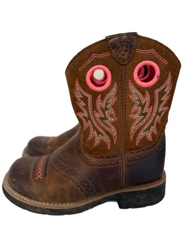 Ariat Girls Kids Youth Size 1.5 Fatbaby Brown Pink Round Square Toe Western - Picture 4 of 6
