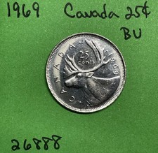 1969 Canada 🇨🇦 25 Cents BU Brilliant Uncirculated Caribou Quarter Coin