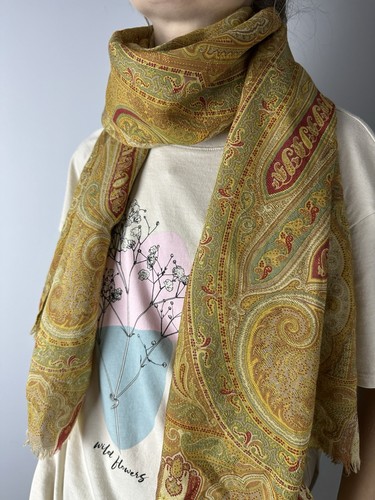 ETRO Paisley Print Wool Viscose Silk Scarf Rectangle Multicolor Rare Italy - Picture 3 of 12