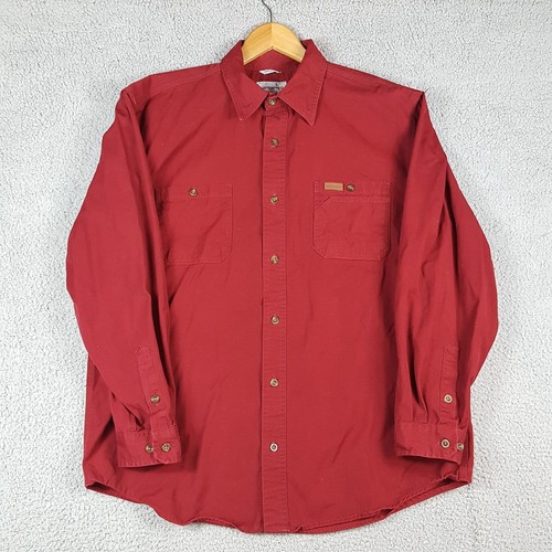 Carhartt rot Canvas Original Fit Herren große Knopfleiste Tasche Kragen Arbeitshemd