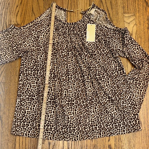 Michael Kors Damengröße Large Oberteil Leopardenmuster offene Schulter Seilausschnitt neu mit Etikett - Bild 11 von 19