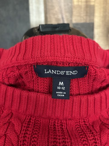 Maglione donna Lands’ End rosso maglia cavo cotone M 10-12 girocollo classico - Foto 2 di 18
