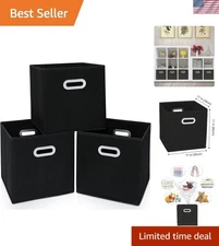 Fabric Cloth Storage Bins,Cube Organizer with Dual Handles 3 Pack, Black