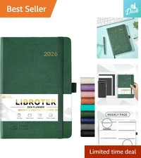 Stylish 2026 Weekly & Monthly Planner with Thick Paper & Pen Holder - Dark Green