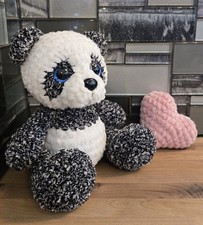 Crochet Panda Bear Heart Handmade Amigurumi Get Well Gift Chenille 9" Tall
