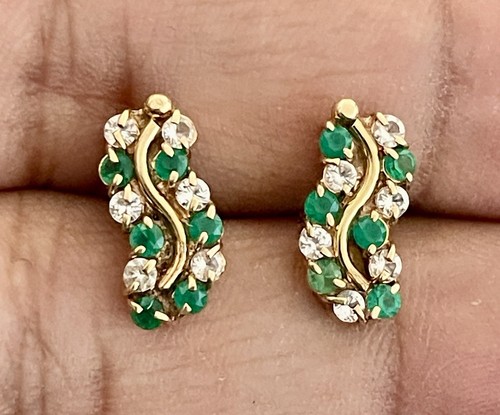 Bonitas esmeraldas y circonitas de oro amarillo de 14K (G36) - Imagen 2 de 9