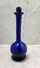 Handblown Cobalt Blue Avalos Solid Glass Decorative Bottle w/ Stopper