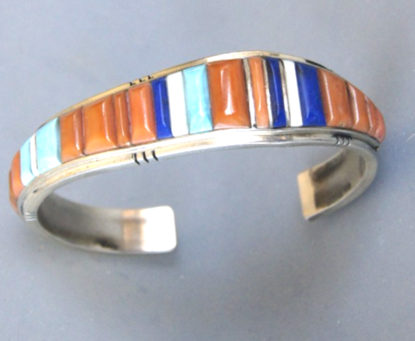 Tim Bedah (Navajo) Sterling Cuff Bracelet with inset Turquoise