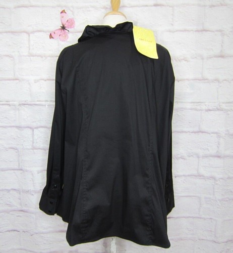 Dialogue Size 1X Black Ruffle Trim Button Up Blouse Long Sleeves New! - Picture 3 of 6