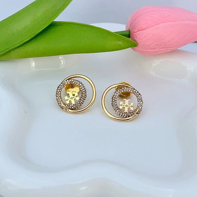 ¡Nuevo! Pendiente Tory Dorado Clásico Doble Círculo Brillante Dama con Bolsa para Joyas Foto 2 de 4