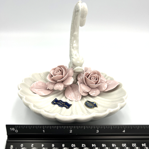 Capodimonte Lot Of 3 Trinket Dishes - Double Heart Swans, Fish Shell with Roses - Picture 10 of 24