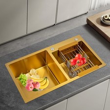 2-Bowls Kitchen Sink Rectangular Stainless Flushmount Undermount Kitchen Sink