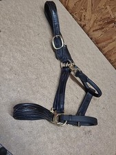 Treadstone English Leather Fancy Headcollar, Cob Size, Black, Brass Buckles.