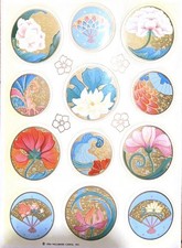 Vintage 1984 Hallmark Sticker Sheet Fans Flowers Golden