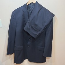 Jos A Bank 46R L 36x28 2pc Pant Suit Solid Black Travelers Collection 100 Wool