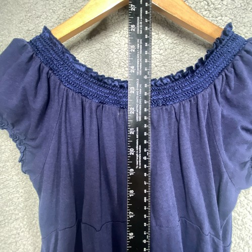 Twisted Courtesy Womens Juniors Puff Sleeve Top Blouse Navy Blue Size L 11/13 - Picture 6 of 7