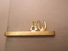 AW Monogram Initial Letter Vintage SWANK SMALL Tie Bar Clip