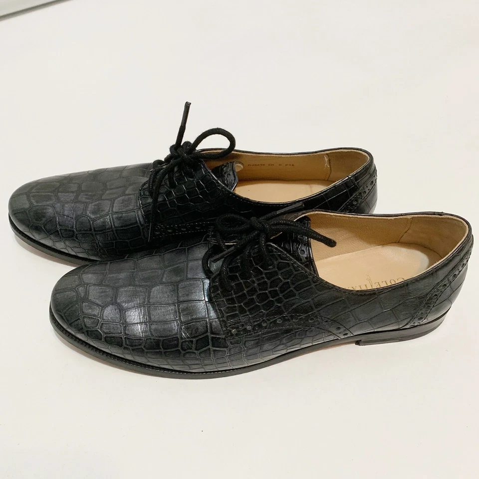 Cole Haan Mujer Breslyn Oxford Negro Armadura Metálica Cocodrilo Repujado TALLA 6