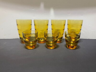 Seven (7) Vintage Amber Continental Can Company Beehive / Waterfall Glasses