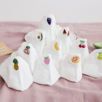 Mädchen Einfarbige Weiße Socken Kurze Socken Mit Obst-Stickerei Sommer-      