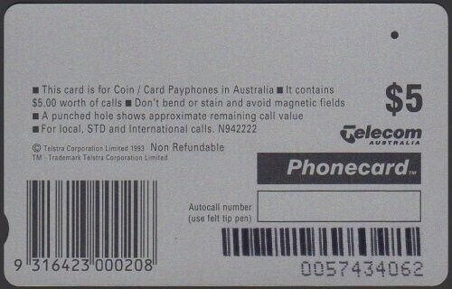 ✨1994 | Australia Royal Life Saving N942222 | Prefix 574 | $5 phonecard | VGC✨ - Picture 2 of 2