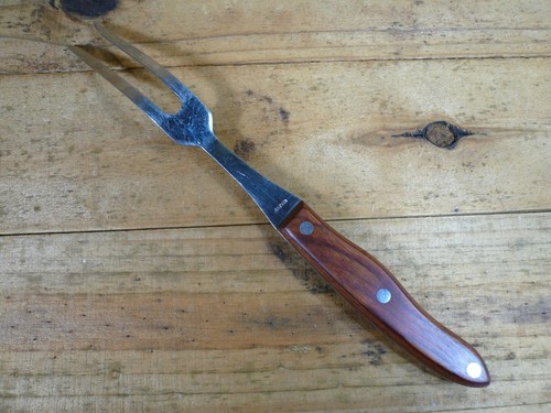 FORCHETTA CARNE vintage resistente acciaio inox e legno full tang 12" - Foto 2 di 5
