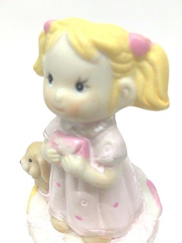 Little Girl Blonde Hair & Puppy Porcelain Trinket Box Hinged Box Pink & White - Picture 3 of 10