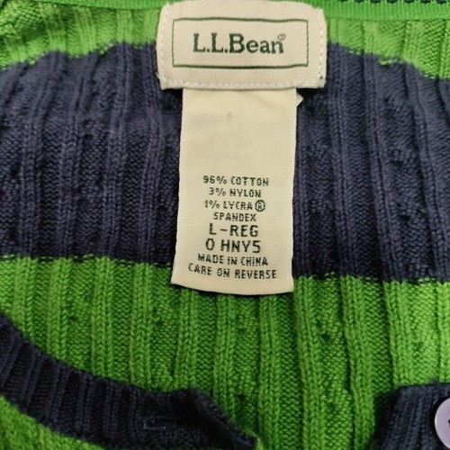L.L. Bean Womens Vintage Striped Green & Navy Button-Up Cardigan Sweater L - Bild 6 von 12