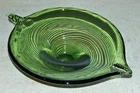 Vintage Mid Century Hand Blown Green Art Glass Striped Leaf Bowl MCM Dish Murano