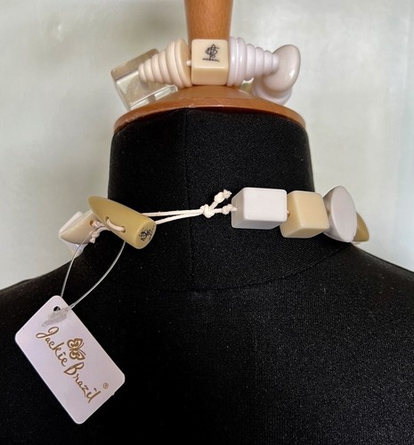 SOBRAL Signed JACKIE BRAZIL Cream Short Indiana Necklace & Bracelet Set Vintage - Picture 8 of 13