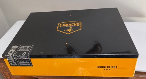 Camacho Connecticut Churchill Lacquered Cigar Box Orange & Black High Gloss