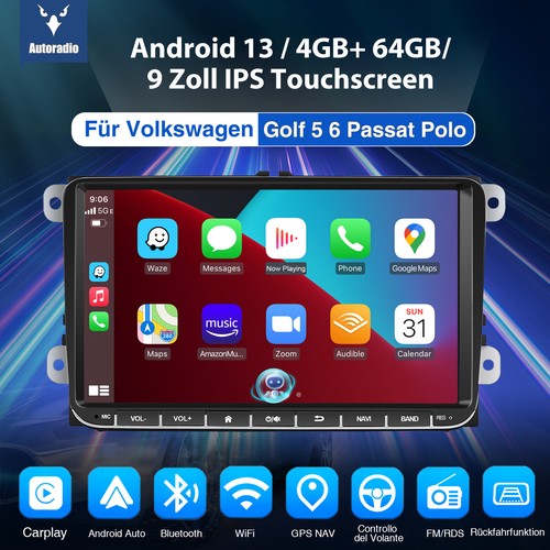 DAB+ 4+64GB Carplay Android 13 Autoradio NAVI Für VW GOLF 5 6 Polo Touran Tiguan - Bild 2 von 17