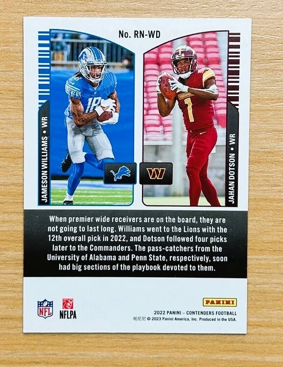2022 Contenders PLATINUM FOIL Jameson Williams/Jahan Dotson /10 Round Numbers - Image 2 of 2
