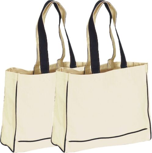 2 Pack Cotton Canvas Shopping Tote Grocery Beach Boat Bag Multipurpose Durable