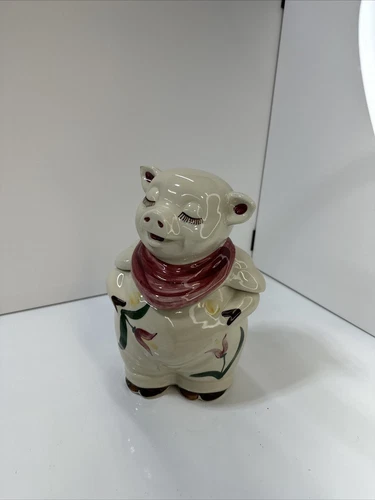 VINTAGE SHAWNEE SMILEY PIG COOKIE JAR TULIPS FLOWER 1940s USA POTTERY