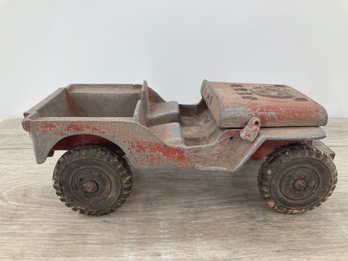 Vintage Oglesby Cast Aluminum Willys Jeep Red With Lumar Marx Rubber Tires 1950s - Picture 2 of 16