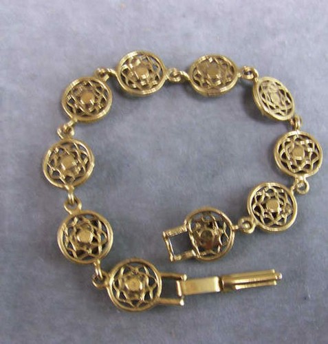 Schönes Gliederarmband goldfarbene Käfer Blumensteine - Bild 2 von 2