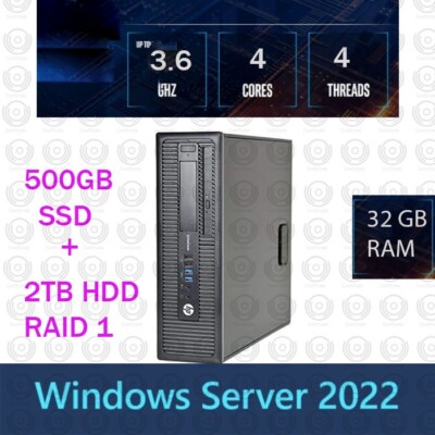HP elite QUAD CORE 32GB RAM 500GB SSD + 1TB Windows server 2022 Standard RDS CAL