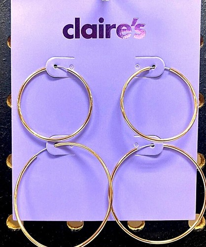 Claire’s Girls 2 Pairs of Medium Hoop Earrings Choose Silver or Gold Color - Picture 3 of 3