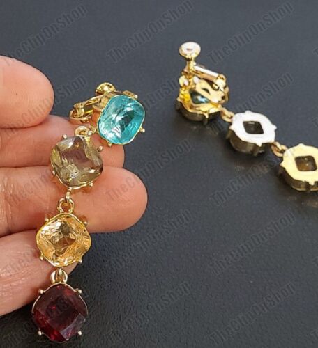 PENDIENTES CON CLIP PARA JOYAS MULTICOLOR granate rojo, azul, oro, champán, topacio - Imagen 3 de 3