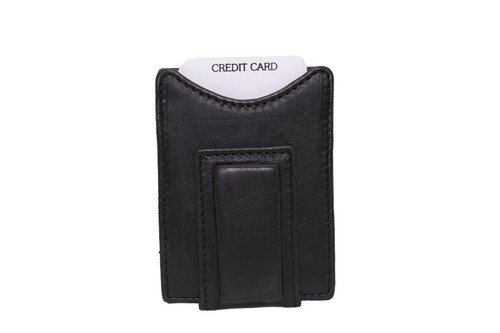 Cartera de tarjeta de identificación con clip para dinero de cuero puro negro bolsillo frontal ventana magnética - Imagen 2 de 4