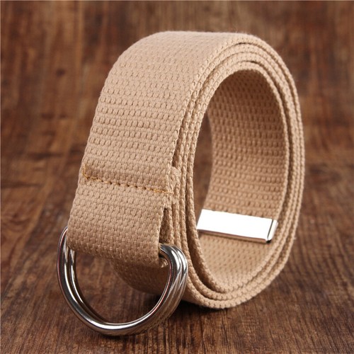 D Shaped Double Ring Buckle Simple Solid Cotton Canvas All-match Canvas Belts - Picture 17 of 42