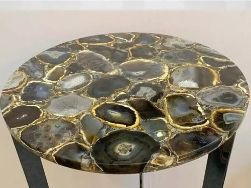 Natural Blue Agate Coffee Table Top Side Table, Agate Console Table Home Decor - Picture 1 of 2