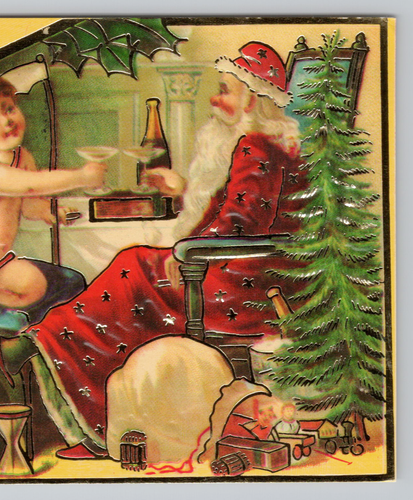 REPRINT Cherub Angel Champagne Santa Happy New Year Merry Christmas Postcard - Picture 5 of 6
