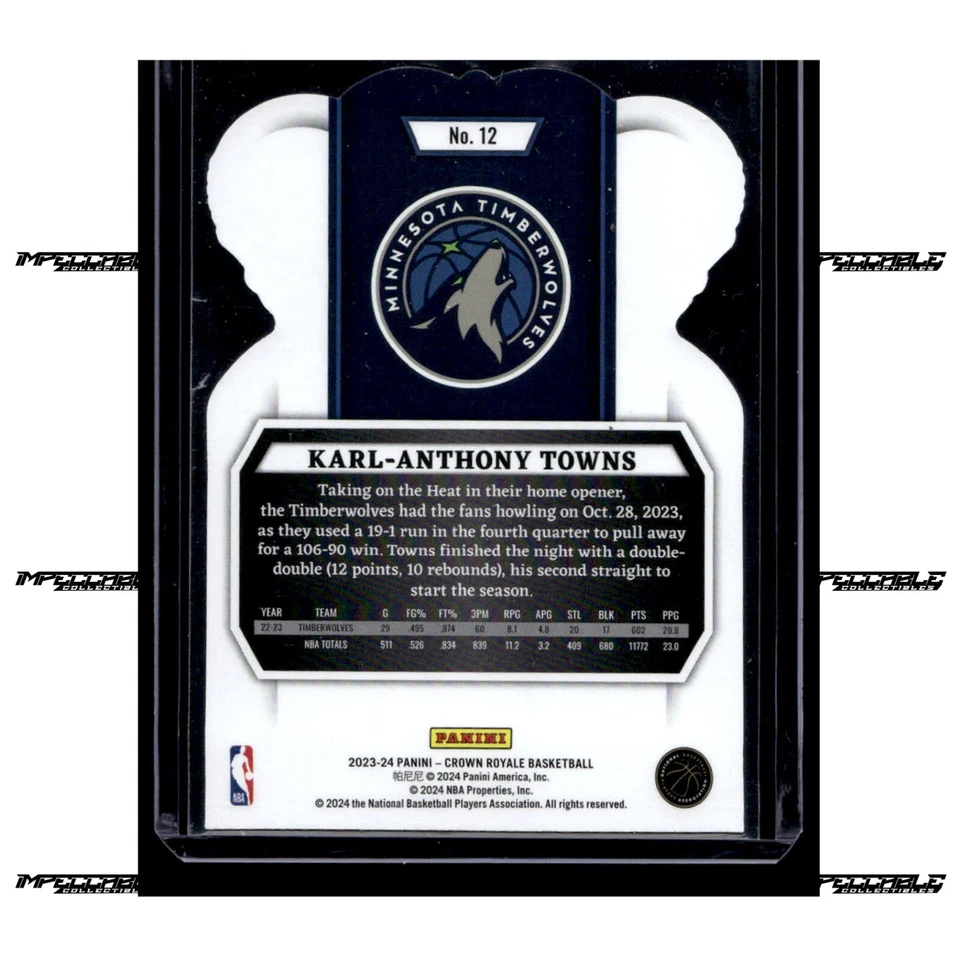 2023-24 Panini Crown Royale - Die Cut #12 Karl-Anthony Towns - Image 2 of 2
