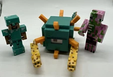 Minecraft Mattel Figure Lot Guardian Pull Back  Steve Armor Zombie Pigman Ocelot