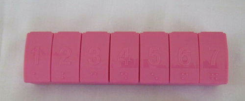 Tupperware 7 Day Pill Vitamin Advil Keeper Candy Pink Opaque Braille Too! New - Picture 2 of 4