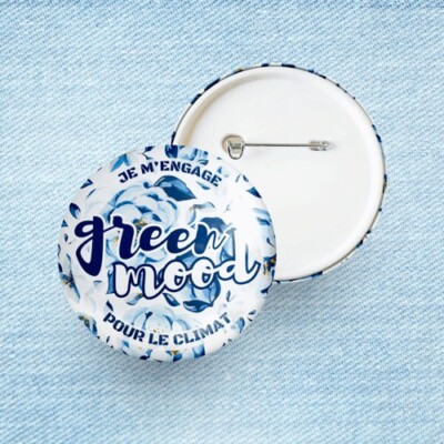 Green Mood - Ich engagiere mich für das Klima (blau) | Badge Pin's Anstecknadel 58mm