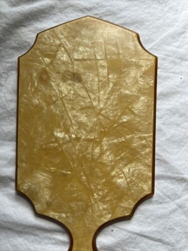 Vintage Beveled Vanity Hand Mirror Yellow Celluloid Art Deco Victorian - Picture 4 of 5